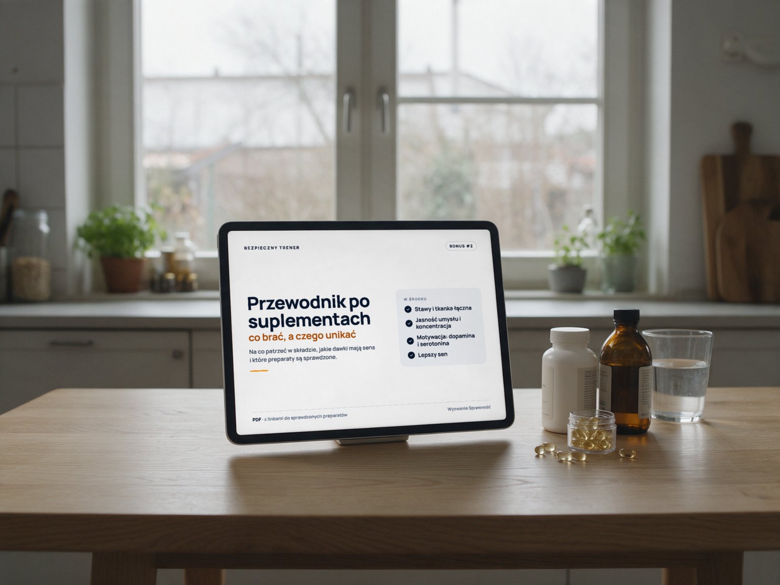 Przewodnik po suplementach - okładka na tablecie i suplementy